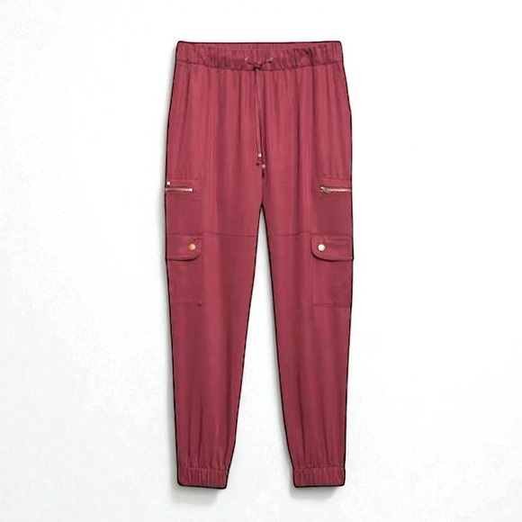 BANANA REPUBLIC Cranberry pink Tencel Cargo Jogger Pants Size XL NWT - Picture 1 of 13